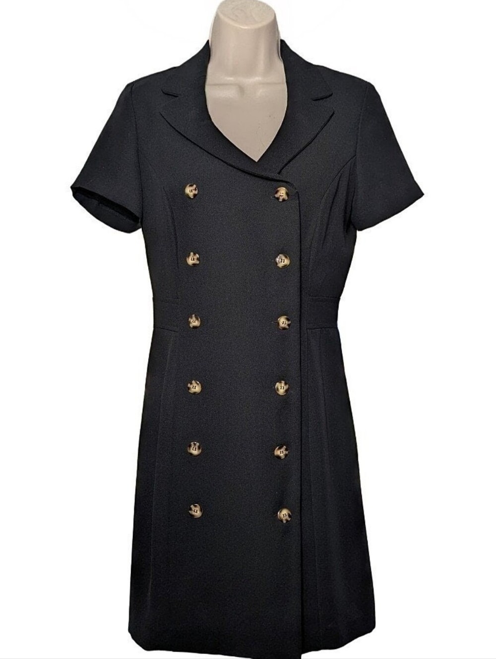 Vintage 90s Casual Corner Double Breasted Blazer Dress Black Petite 6